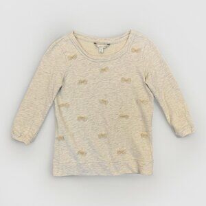 LC Lauren Conrad Women's 3/4 Sleeves Size XS Gray Beige Round Neck Bows Detail